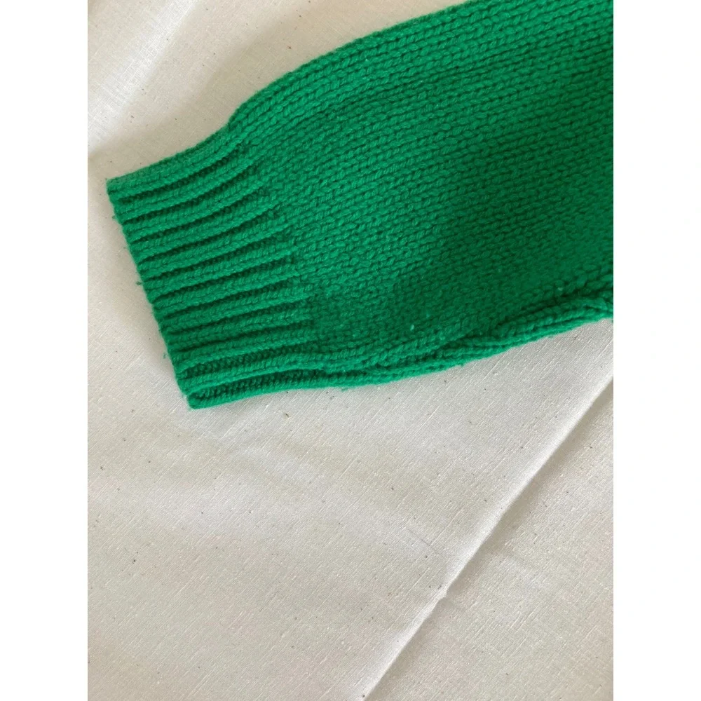 Tory Sport Green White Merino Wool Fair Isle Turtleneck Sweater L 48039